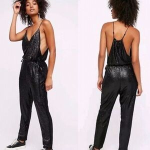 Free People Black Sequin Cami Jumpsuit